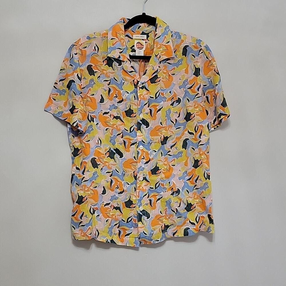 C&C California Linen Short Sleeve Bright Print Shirt Sz S NWT